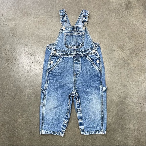 Vintage Faded Glory Bib Overalls Infant Cargo Snap Off Jean Denim - Picture 1 of 10